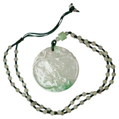 GIA Certified Natural Green and White Jadeite Pendant on Jade Bead Necklace