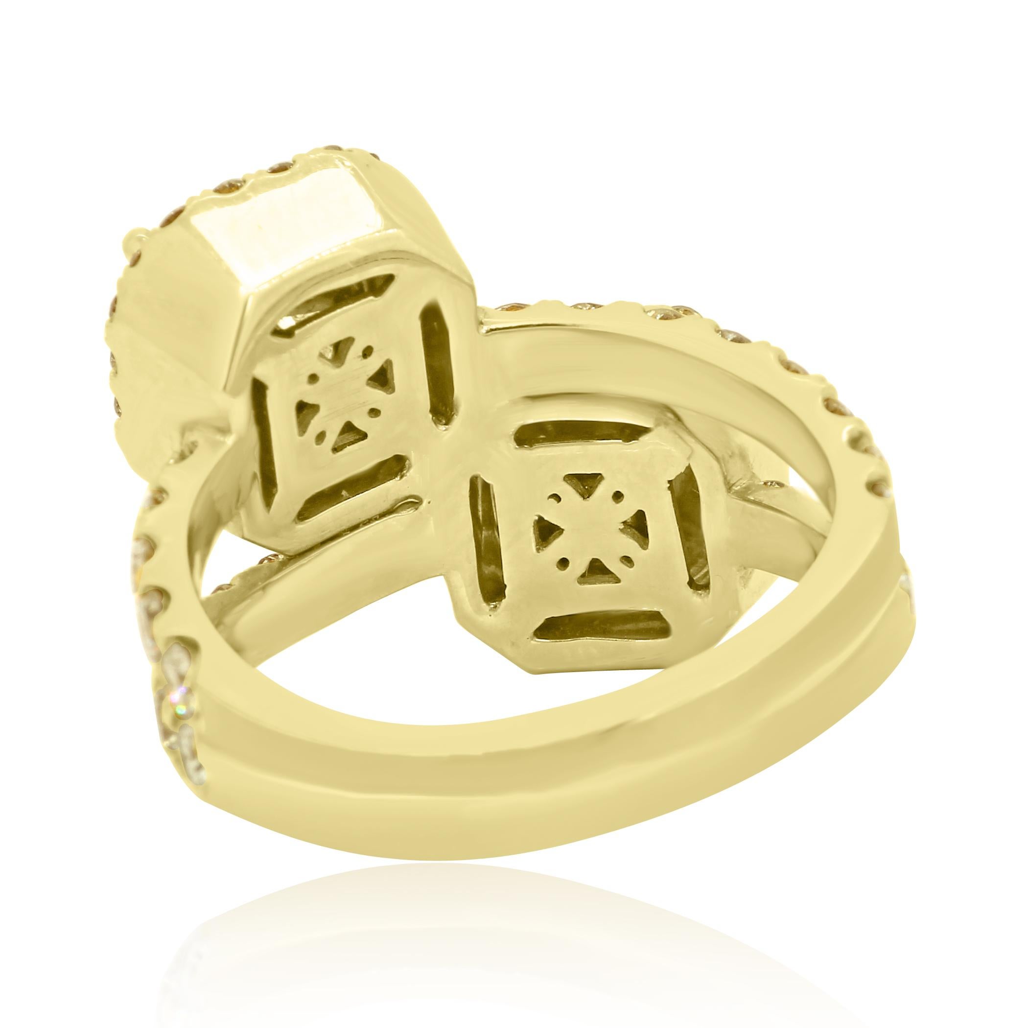 GIA Certified Natural Green and Yellow Diamond Twotone Gold Halo Toi Et Moi Ring 8