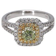 GIA Certified Natural Green Cushion and Diamond 1.40 Carat TW Gold Cocktail Ring