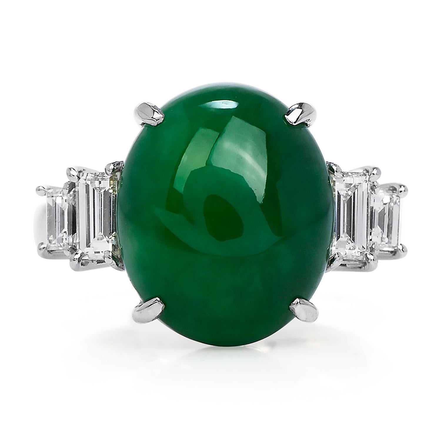 Modern GIA Certified Natural Green Jade Diamond Platinum Cocktail Ring