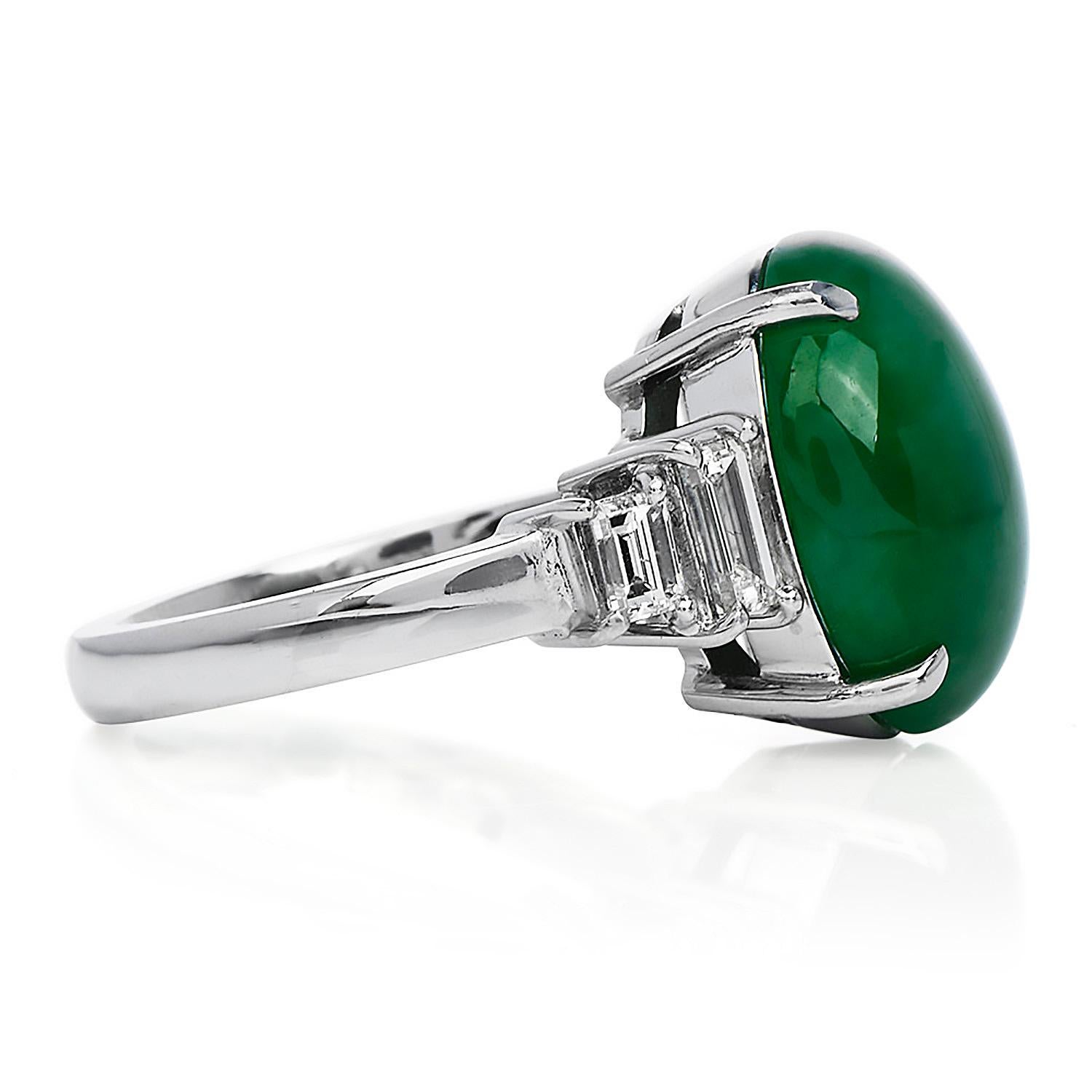 Cabochon GIA Certified Natural Green Jade Diamond Platinum Cocktail Ring