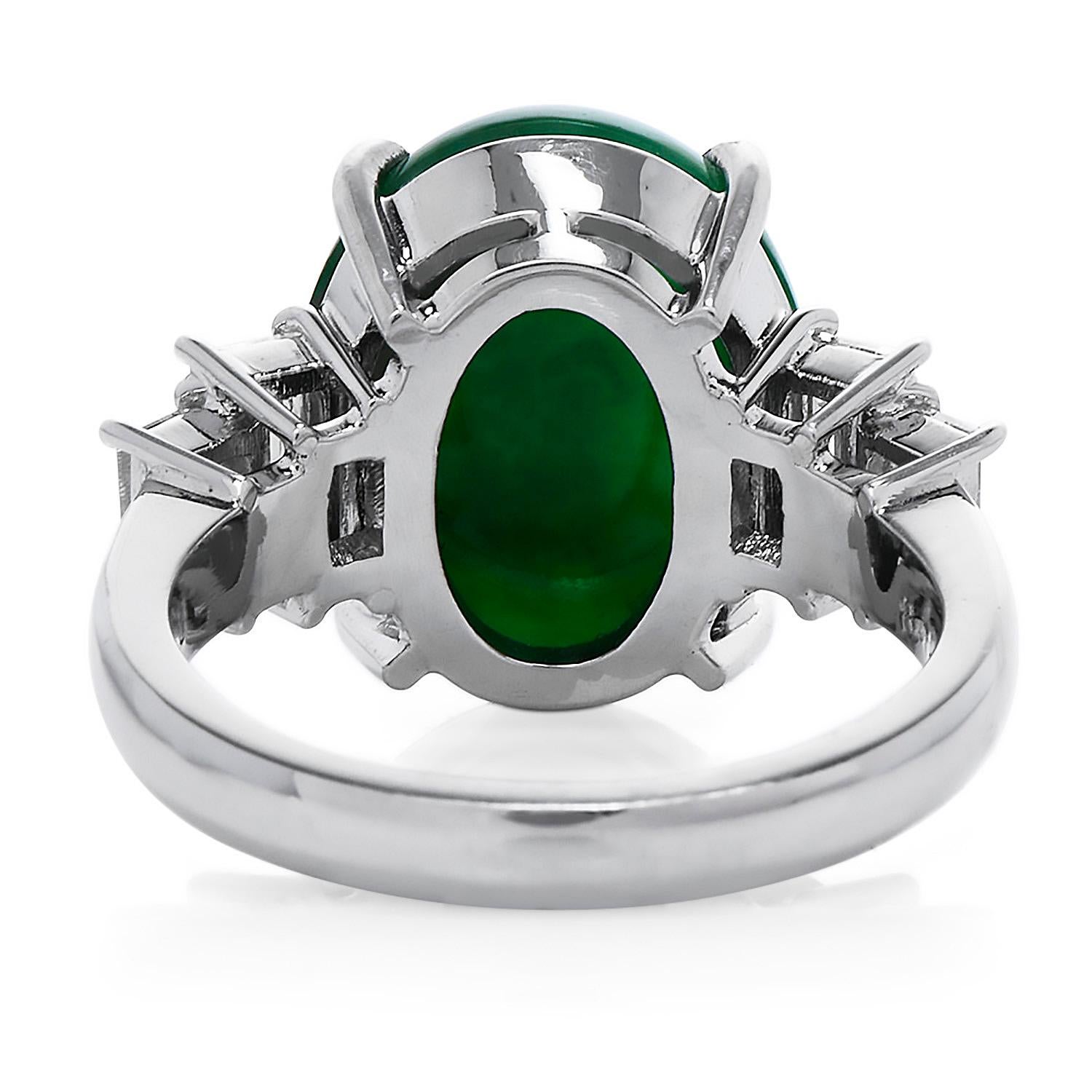 GIA Certified Natural Green Jade Diamond Platinum Cocktail Ring In Excellent Condition In Miami, FL