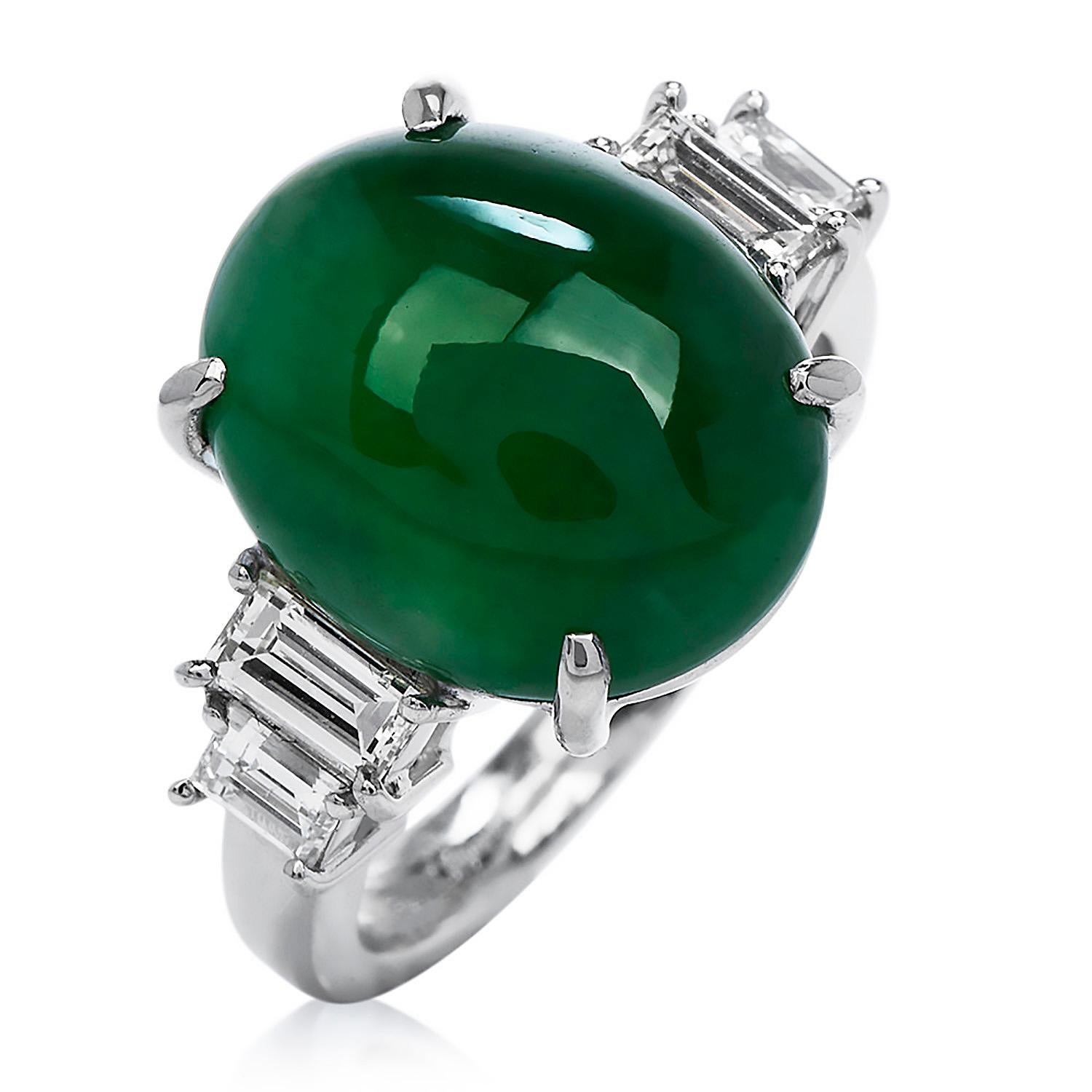 Women's GIA Certified Natural Green Jade Diamond Platinum Cocktail Ring