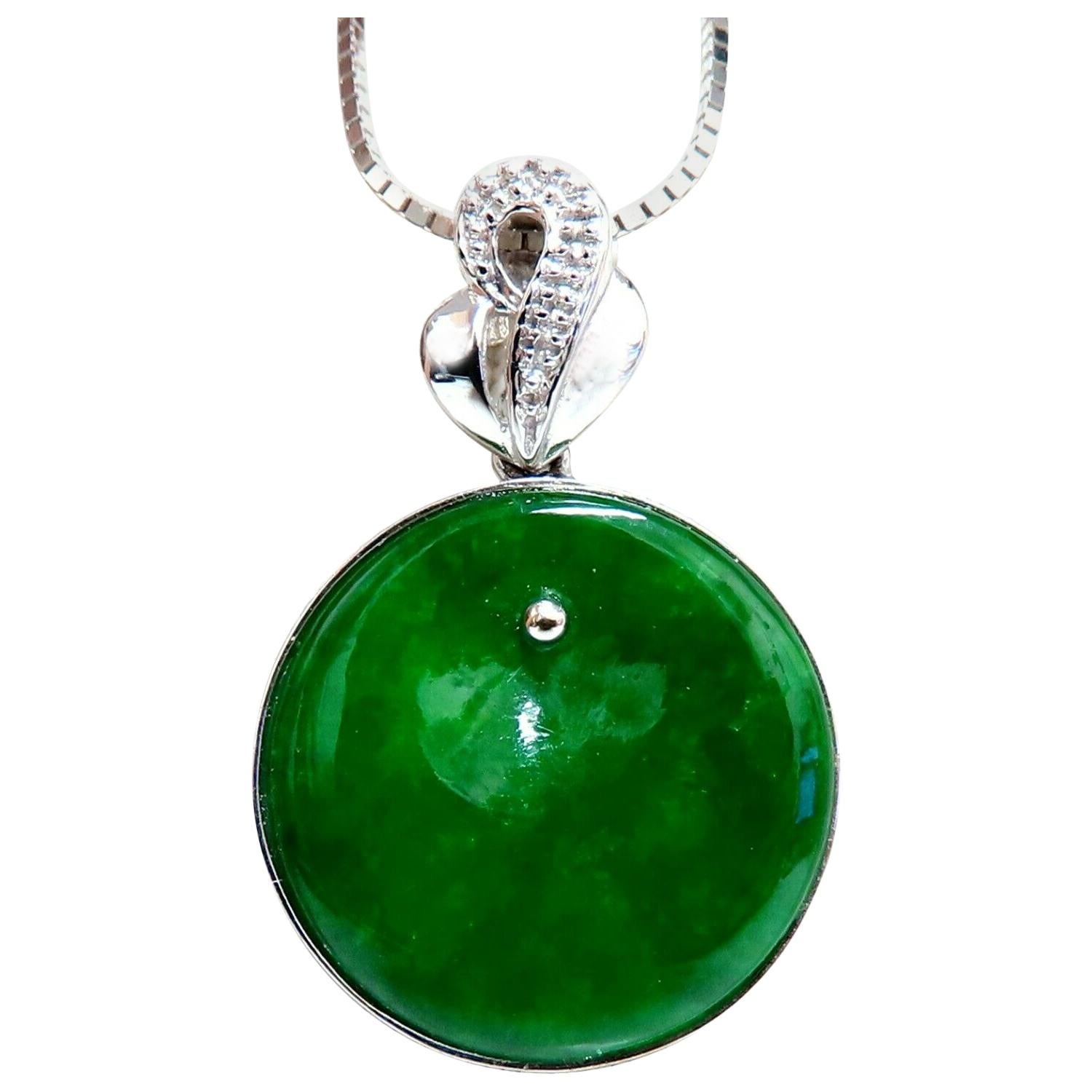 GIA Certified Natural Green Jade Necklace 18 Karat