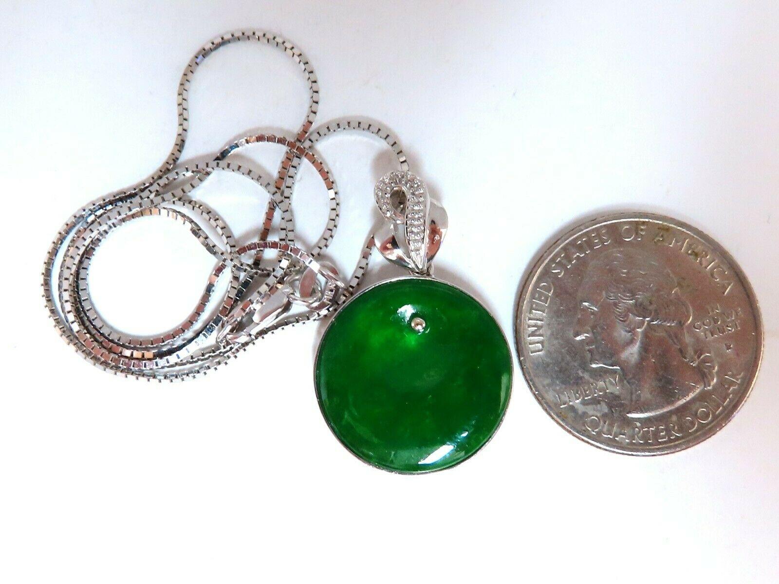 Women's or Men's GIA Certified Natural Green Jade Necklace 18 Karat For Sale