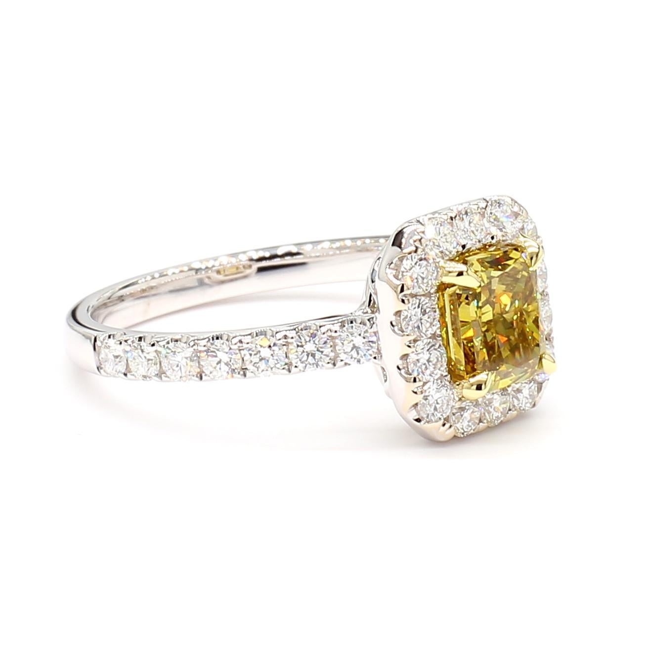 Radiant Cut GIA Certified Natural Green Radiant Diamond 1.66 Carat TW Gold Cocktail Ring For Sale