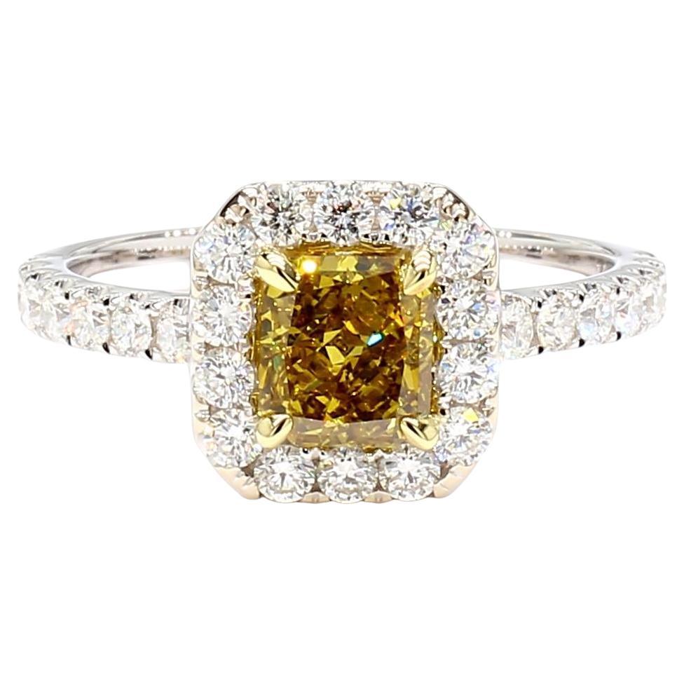 GIA Certified Natural Green Radiant Diamond 1.66 Carat TW Gold Cocktail Ring