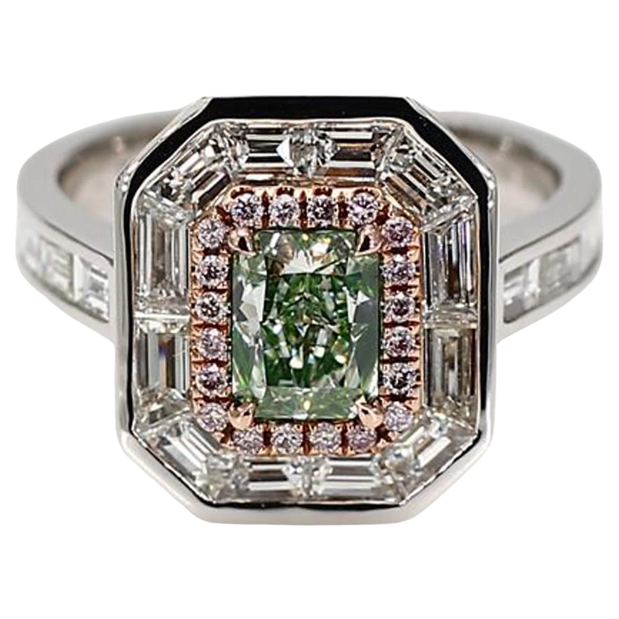 GIA Certified Natural Green Radiant Diamond 2.68 Carat TW Gold Cocktail Ring