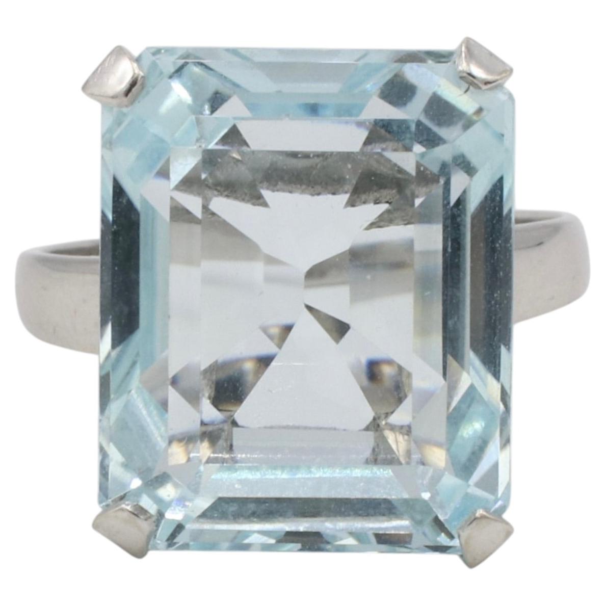GIA Certified Natural Greenish Blue Aquamarine Gemstone Cocktail Ring