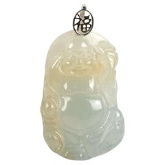 GIA Certified Natural Icy Jadeite Jade Laughing Buddha (Milefo) Pendant Necklace