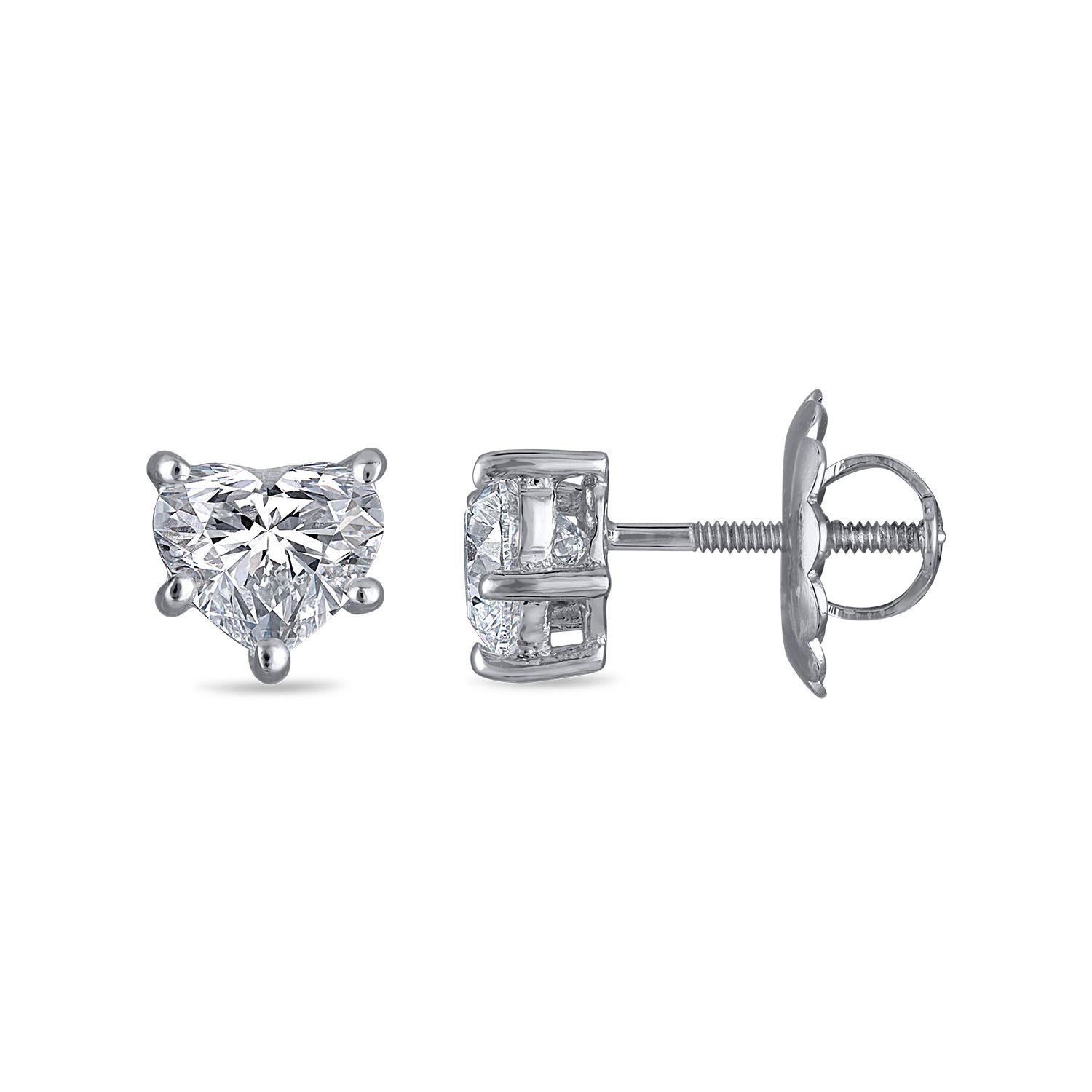 These exquisite 18k white gold stud earrings feature a total of 1.80 carats of natural heart-shaped brilliant diamonds. The diamonds are GIA certified with D color and Internally Flawless clarity, ensuring exceptional brilliance and purity. Each