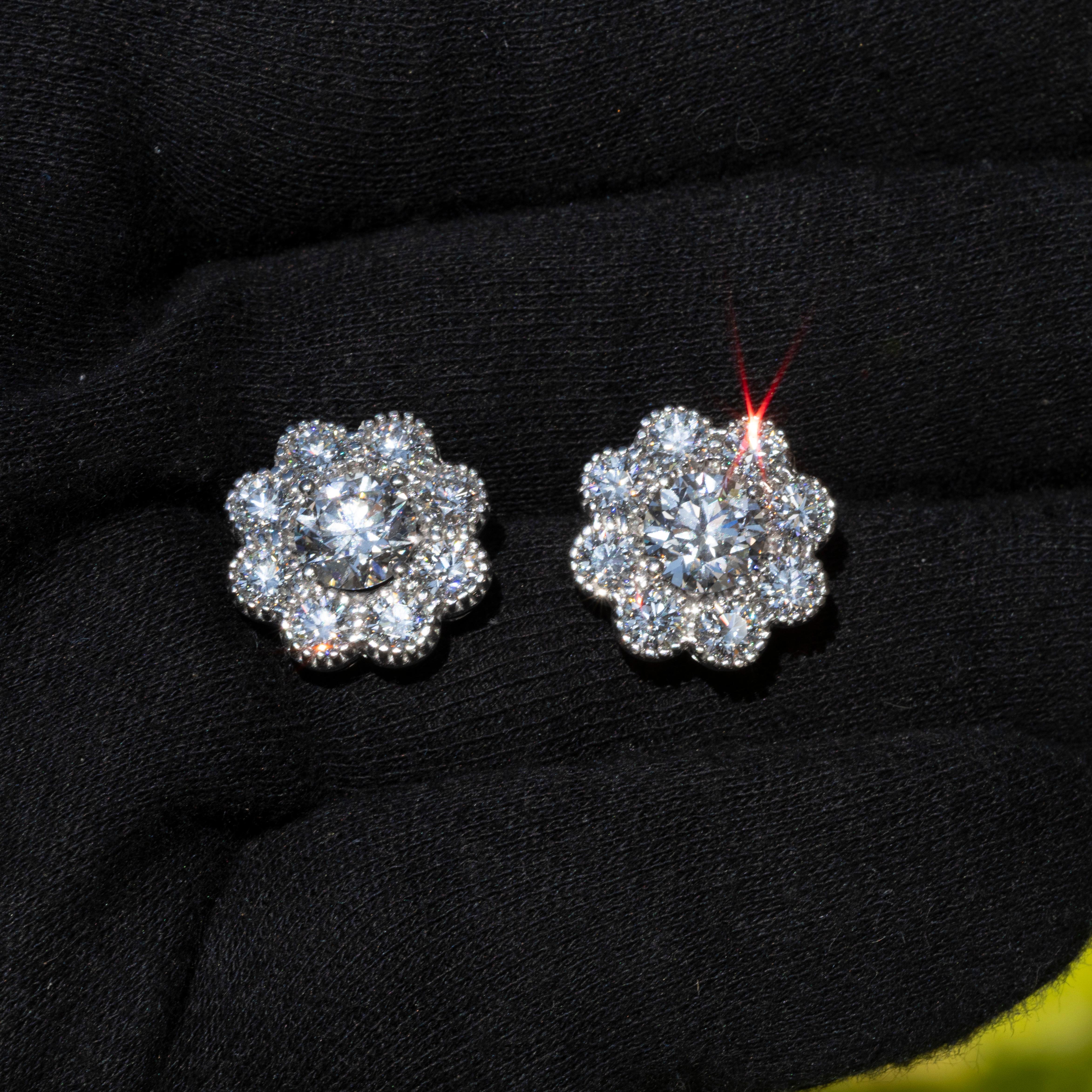 Women's or Men's GIA Certified Natural Internally Flawless Diamond Halo Earrings