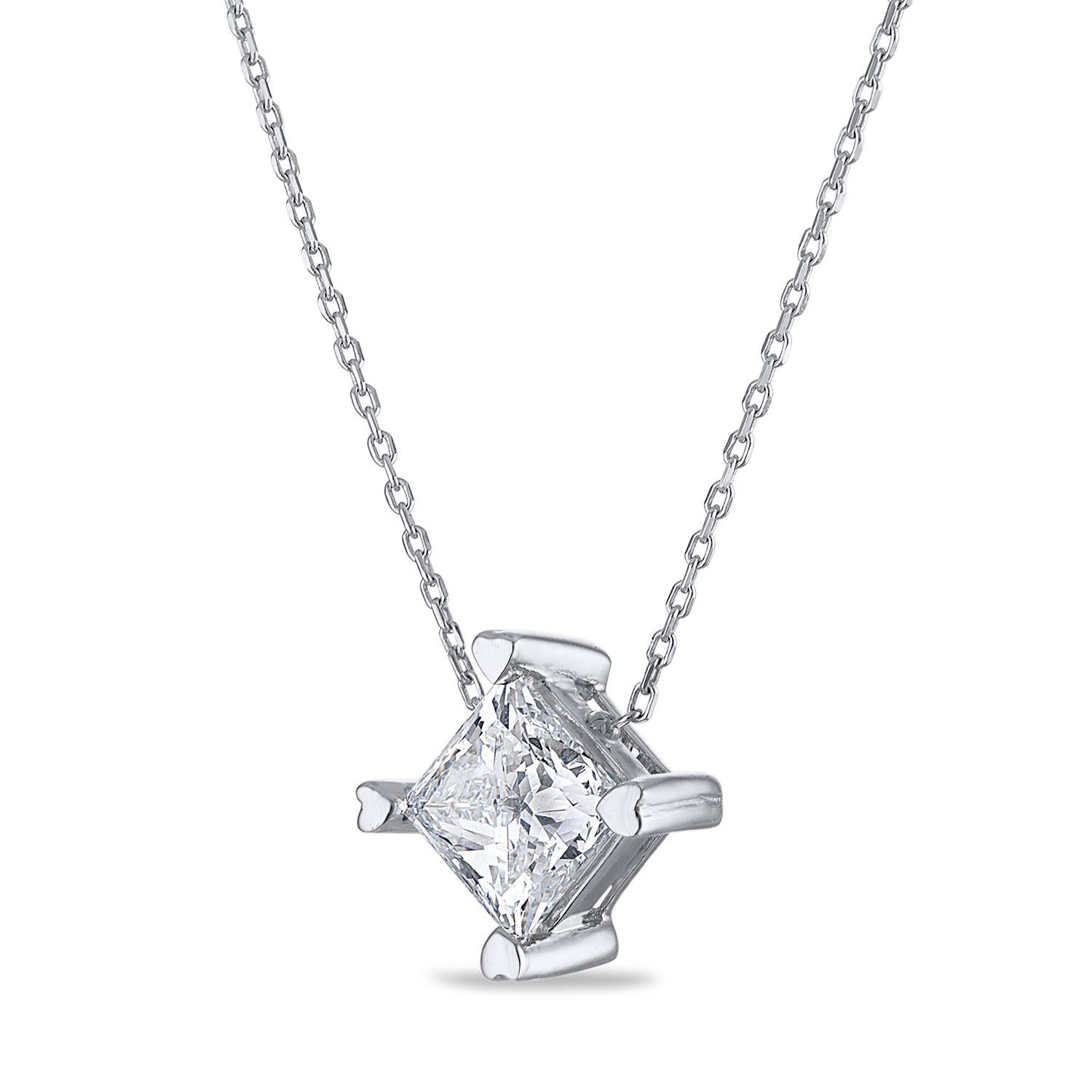 Women's or Men's GIA Certified Natural Internally Flawless Princess Cut Diamond Necklace