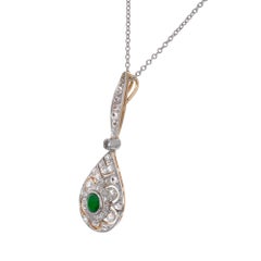 GIA Certified Natural Jade Diamond Platinum Gold Victorian Pendant Necklace