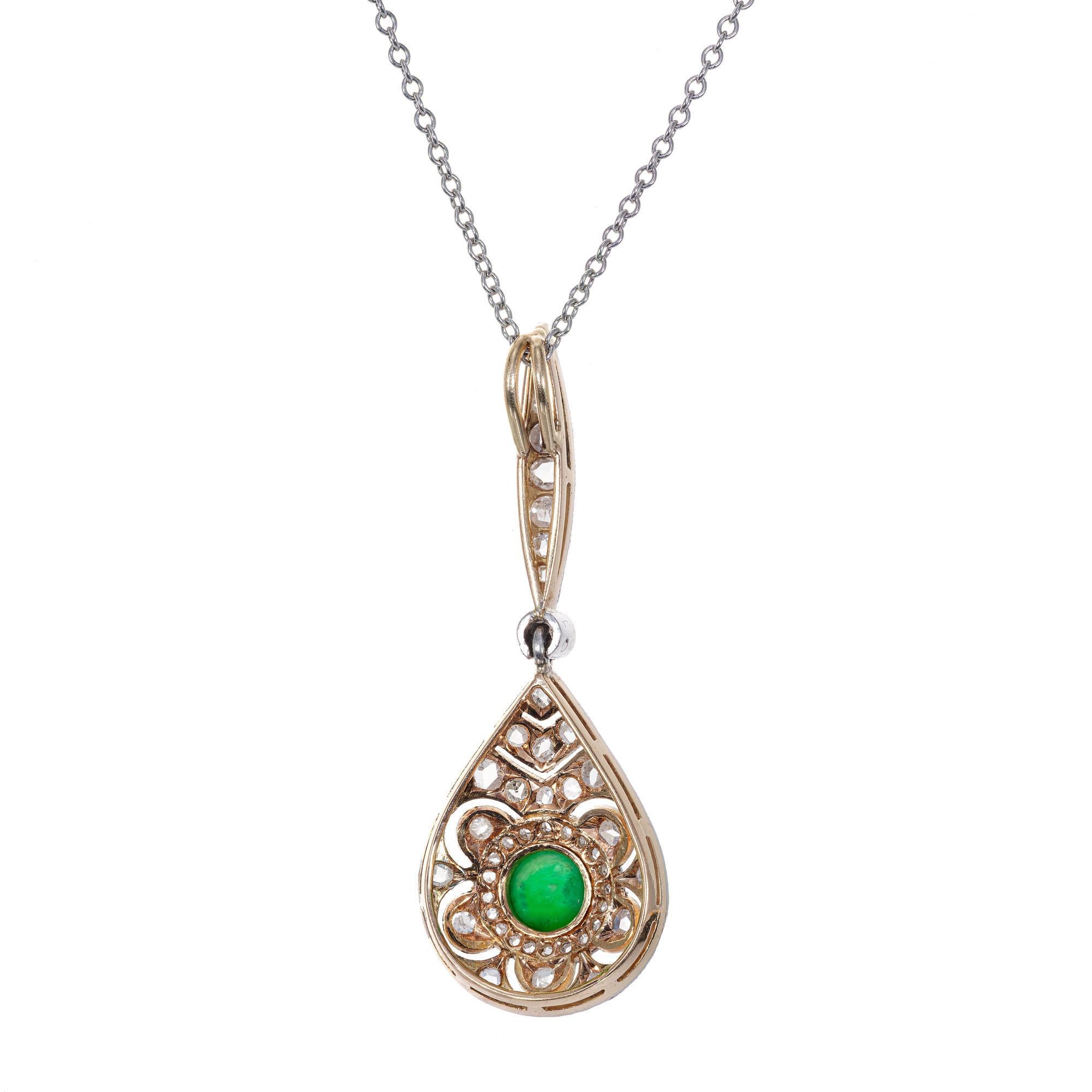 GIA Certified Natural Jade Diamond Platinum Gold Victorian Pendant Necklace In Good Condition For Sale In Stamford, CT
