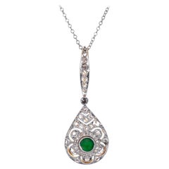 GIA Certified Natural Jade Diamond Platinum Gold Victorian Pendant Necklace