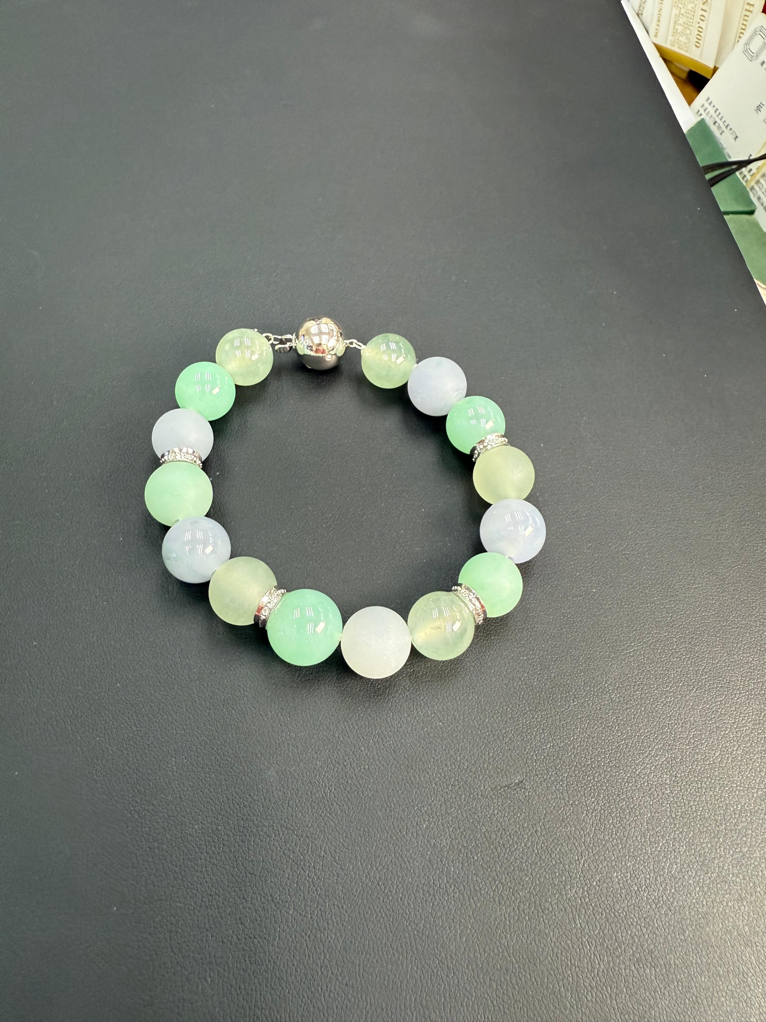 Women's or Men's GIA Certified Natural Jadeite Jade Bead & Diamond Bracelet. Vivid Colors For Sale