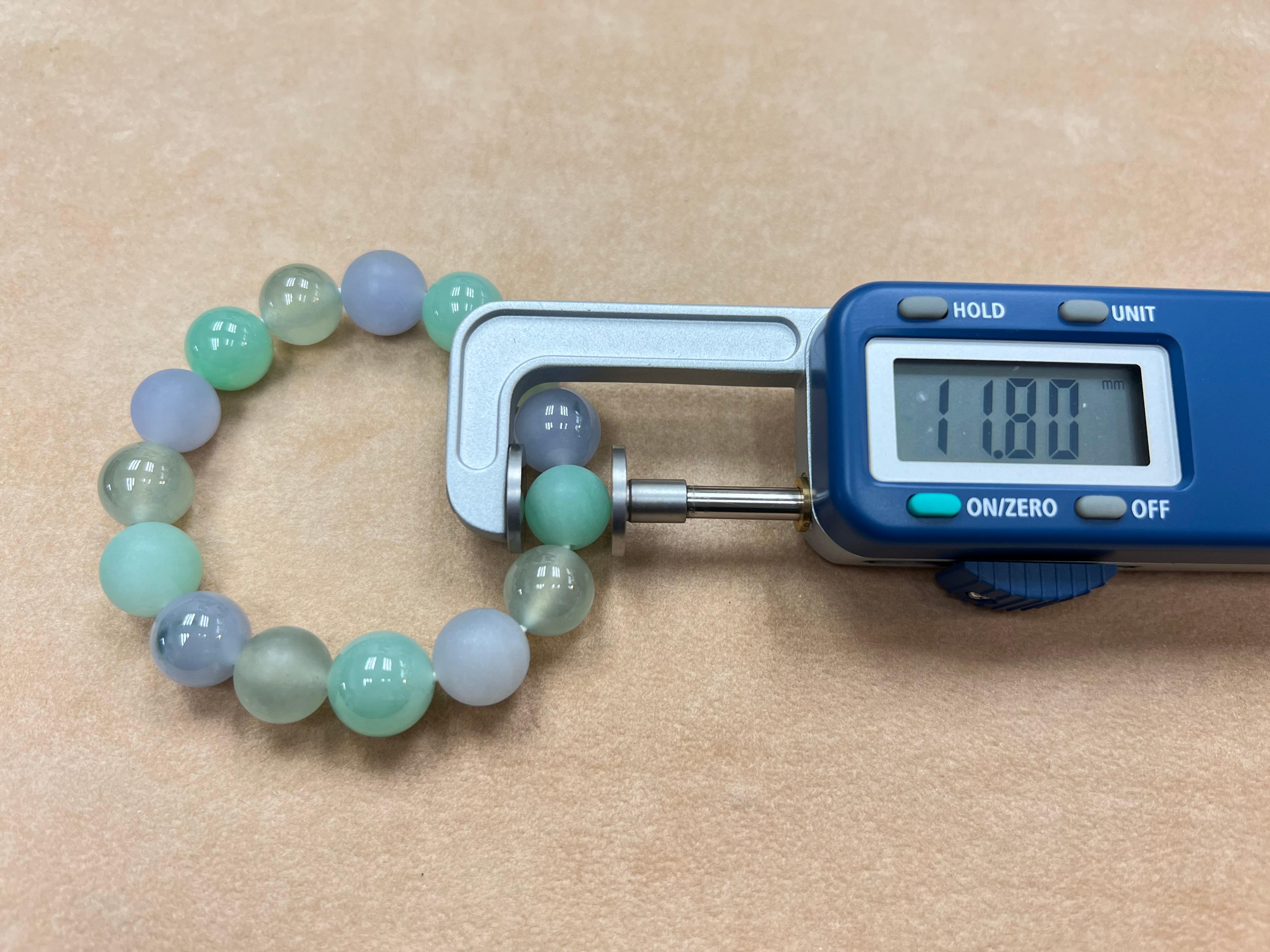 GIA Certified Natural Jadeite Jade Bead & Diamond Bracelet. Vivid Colors For Sale 2