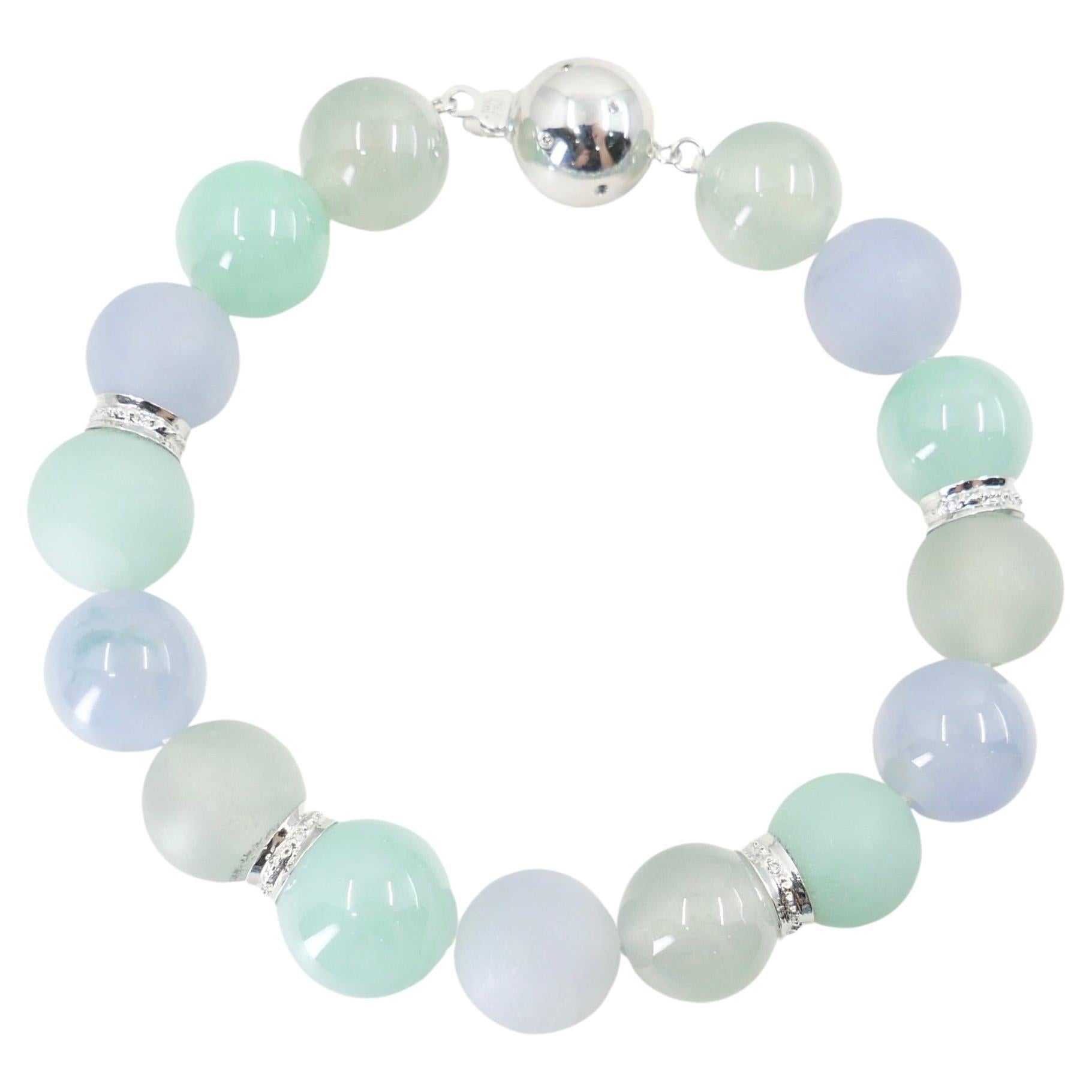 Bracciale di perle e diamanti di giada naturale certificato GIA. Colori vivaci