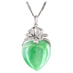 GIA Certified Natural Jadeite Jade Diamond 14K Gold Platinum Pendant Necklace