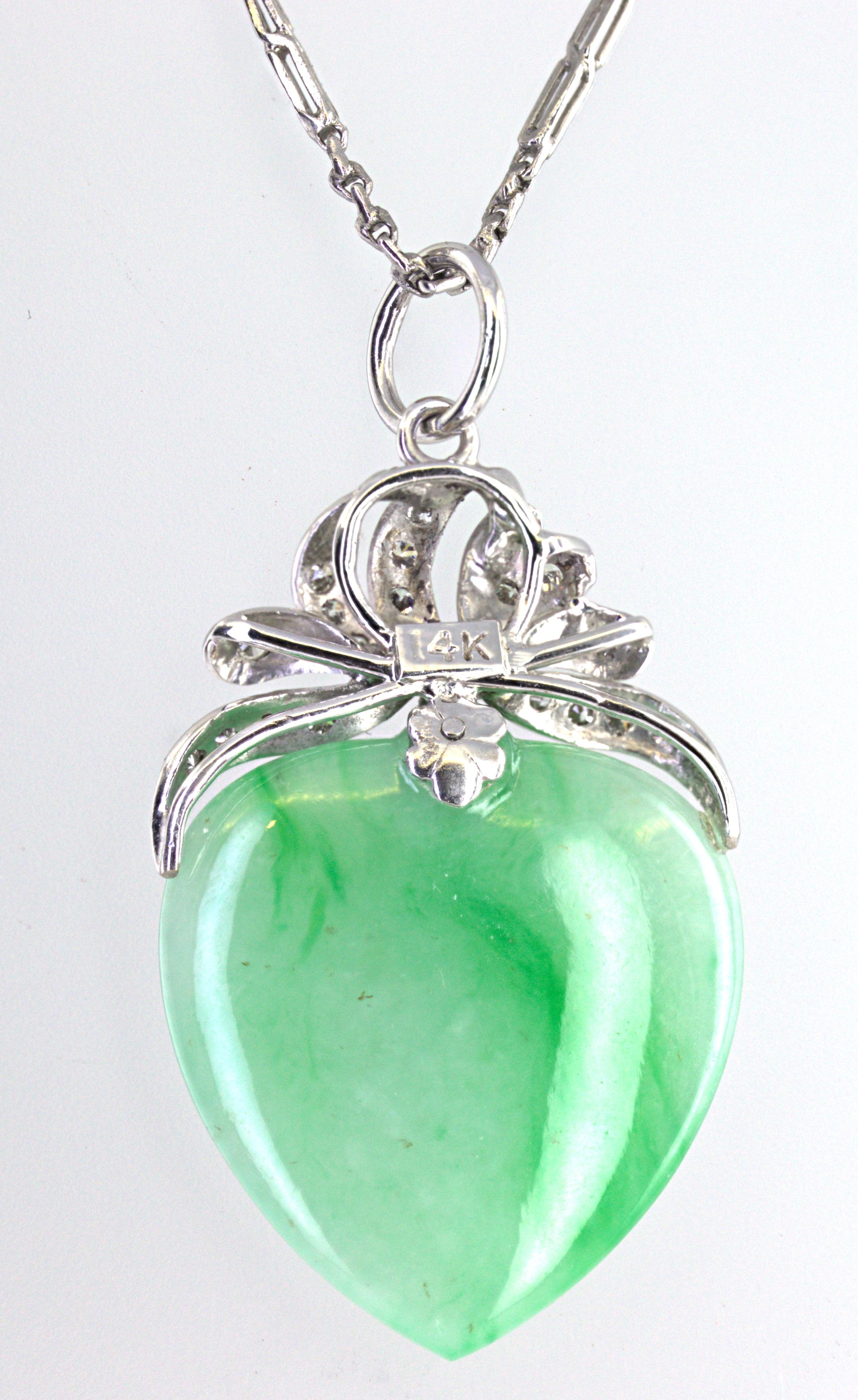 Women's or Men's GIA Certified Natural Jadeite Jade Diamond 14K Gold Platinum Pendant Necklace For Sale