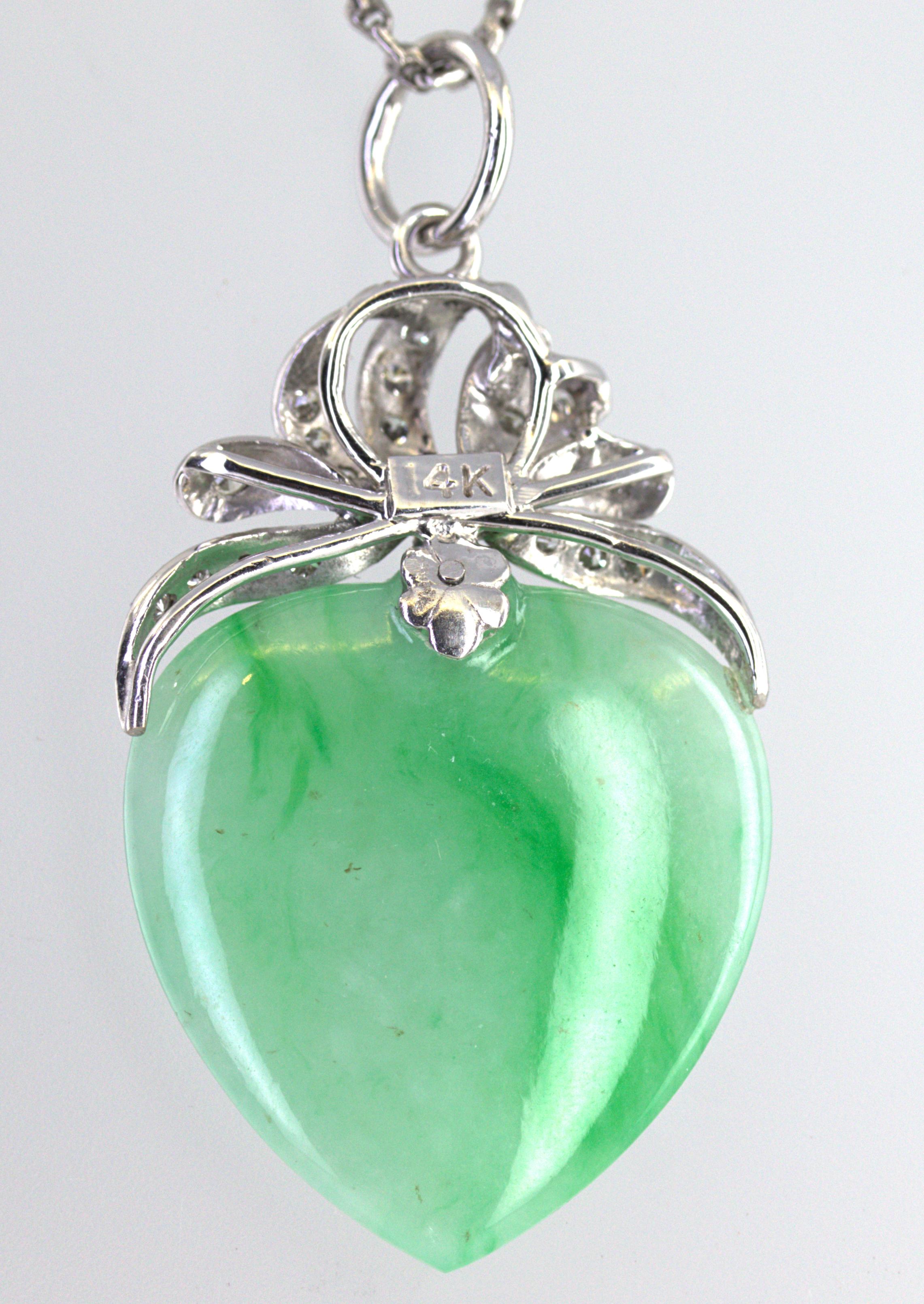 GIA Certified Natural Jadeite Jade Diamond 14K Gold Platinum Pendant Necklace For Sale 1