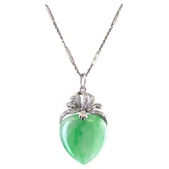 GIA Certified Natural Jade Jade Diamond 14K Gold Platinum Pendant Necklace