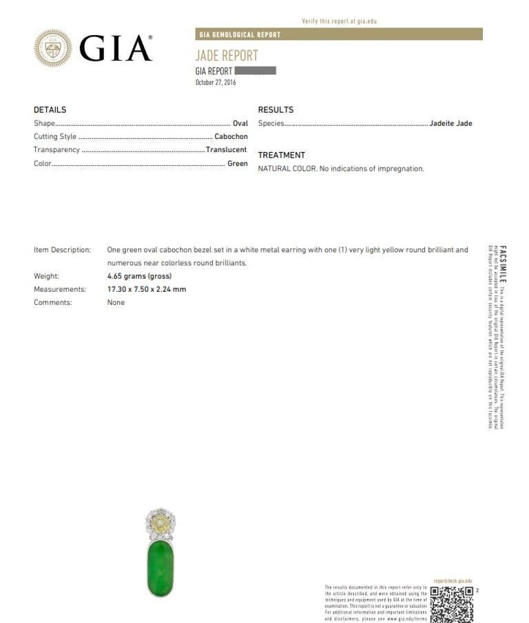 Oval Cut GIA Certified Natural Jadeite Jade Diamond Platinum Flower Earrings For Sale