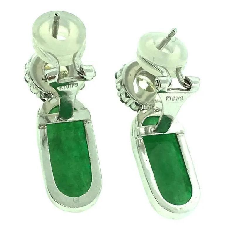 Women's GIA Certified Natural Jadeite Jade Diamond Platinum Flower Earrings For Sale