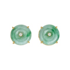 GIA Certified Natural Jadeite Jade Diamond Yellow Gold Earrings