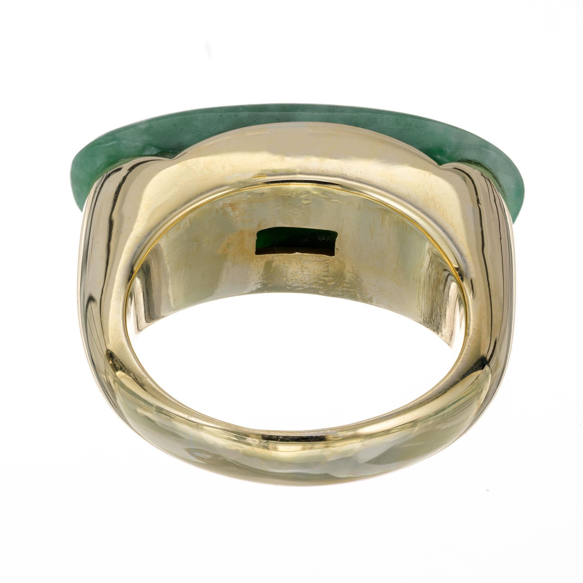 Uncut GIA Certified Natural Jadeite Jade Gold Saddle Ring For Sale
