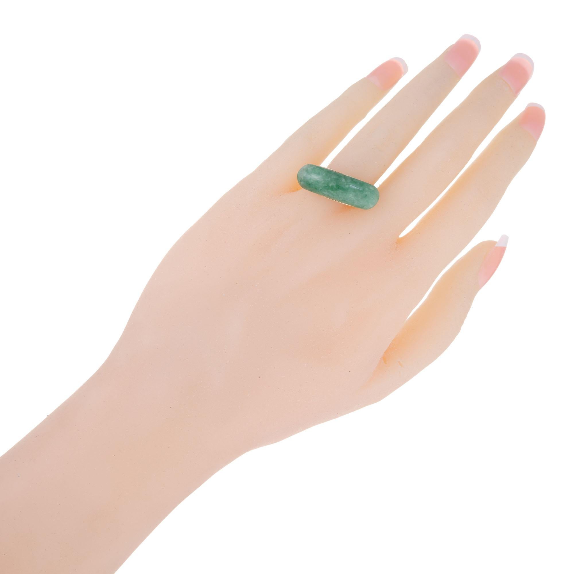 GIA Certified Natural Jadeite Jade Gold Saddle Ring For Sale 1