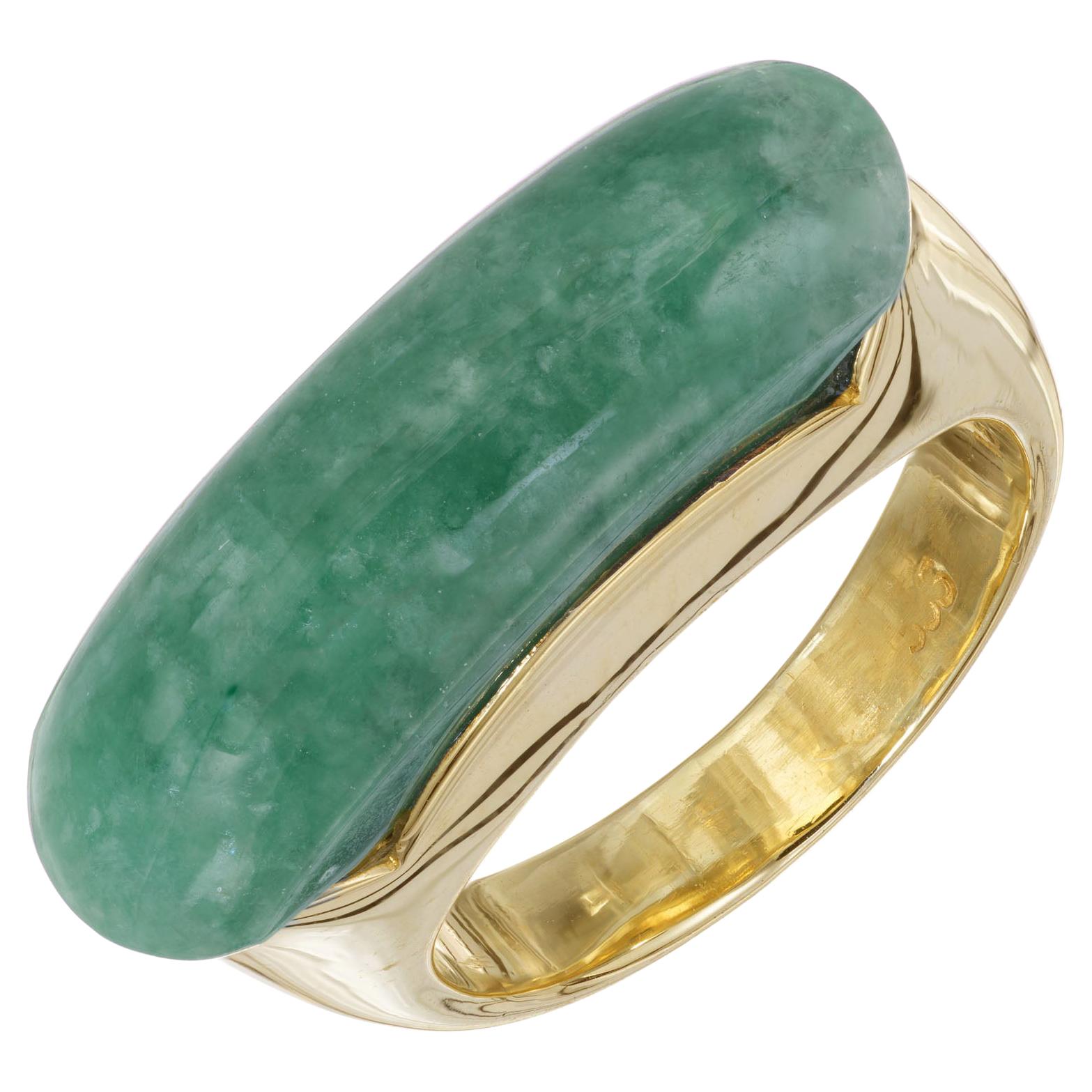 GIA Certified Natural Jadeite Jade Gold Saddle Ring For Sale