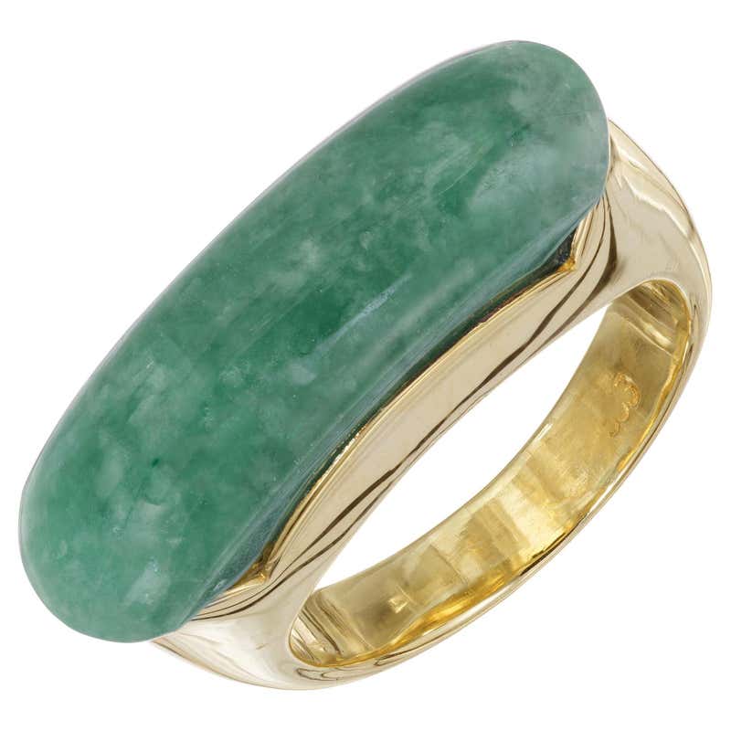 Art Deco 18 Karat Gold Hand Carved Natural Jadeite Floral Ring For Sale ...
