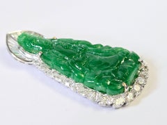 GIA Certified Natural Jadeite jade Guanyin and Diamonds 18K Pendant Necklace New