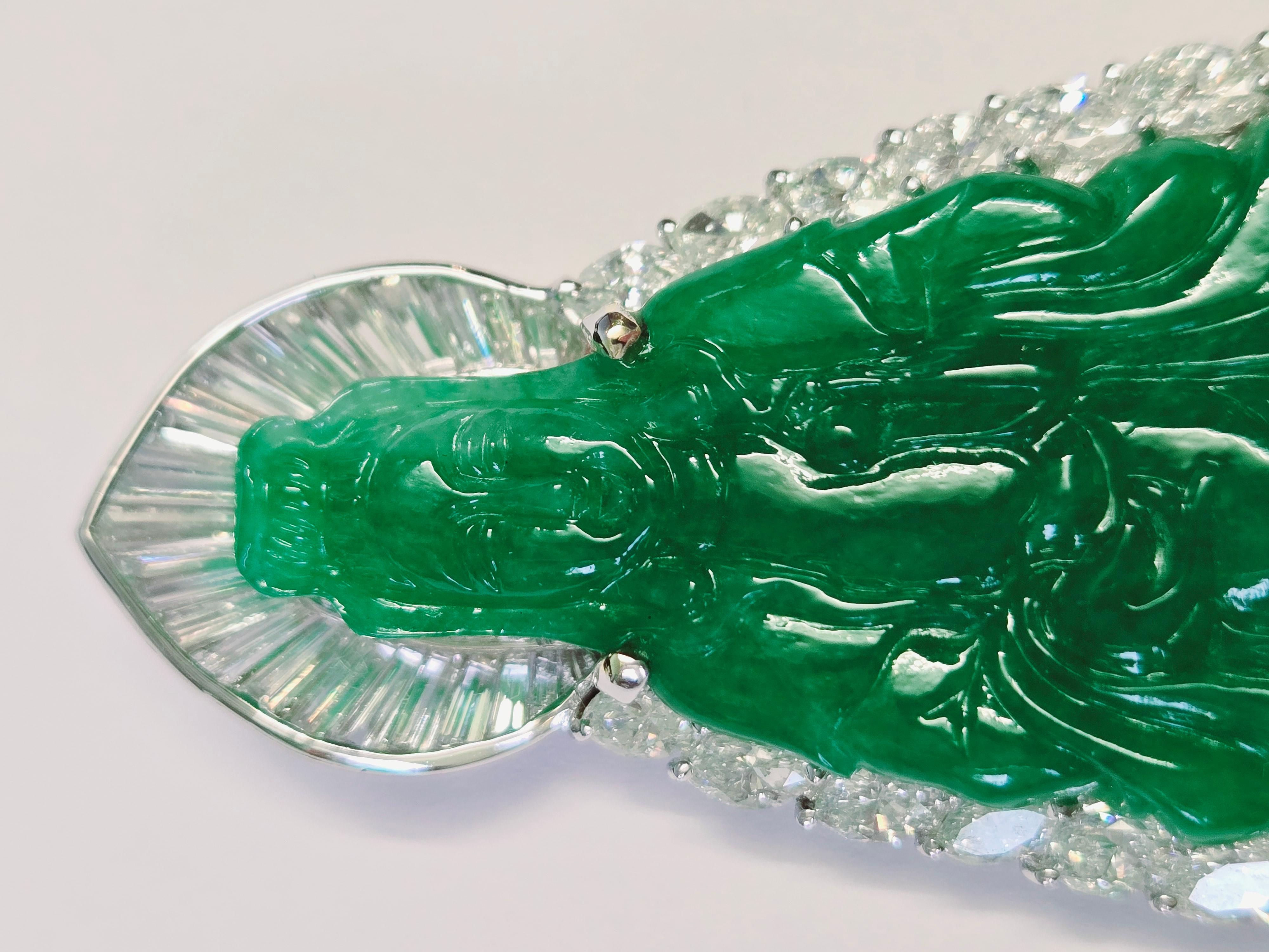 GIA Certified Natural Jadeite jade Guanyin and Diamonds 18K Pendant Necklace New For Sale 2