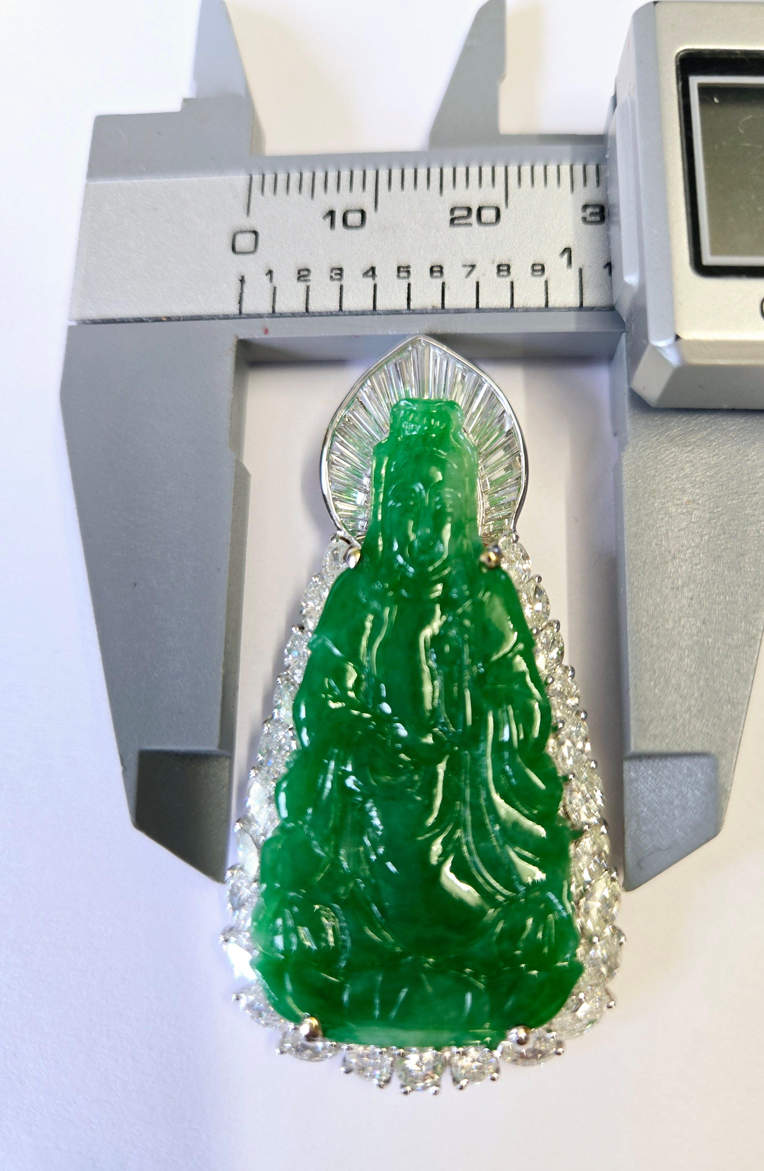 GIA Certified Natural Jadeite jade Guanyin and Diamonds 18K Pendant Necklace New For Sale 4