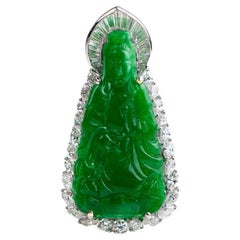 GIA Certificado Jadeíta Natural Guanyin y Diamantes 18K Collar Colgante Nuevo