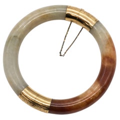 GIA Certified Natural Jadeite Jade Hinged Bangle Bracelet 14K Gold Clasp