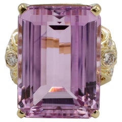 GIA-zertifizierter natürlicher Kunzit & Diamant 18K Gelbgold Retro Cocktail-Ring