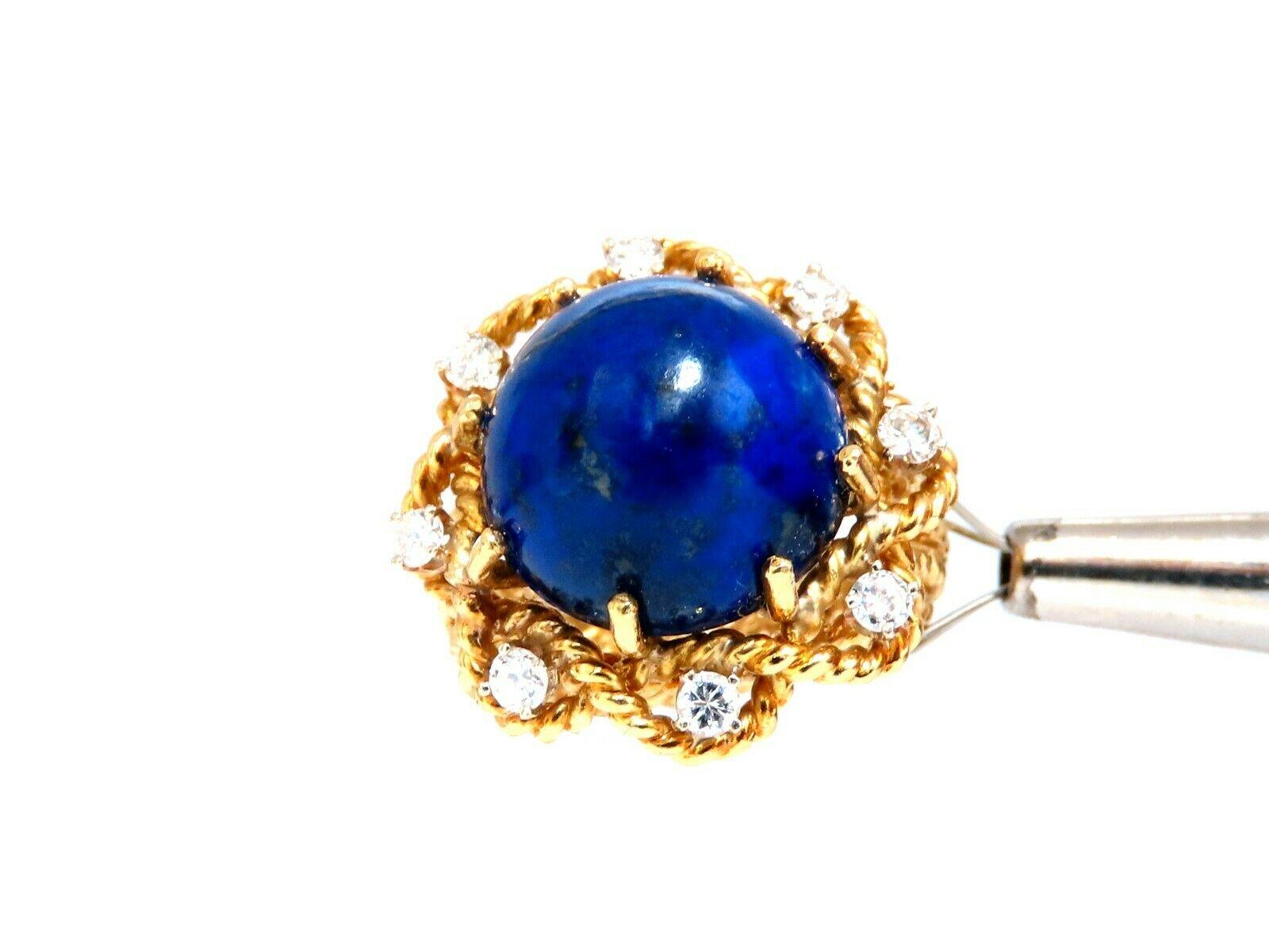 Cabochon GIA Certified Natural Lapis Diamond Clip Earrings and Ring 18 Karat For Sale