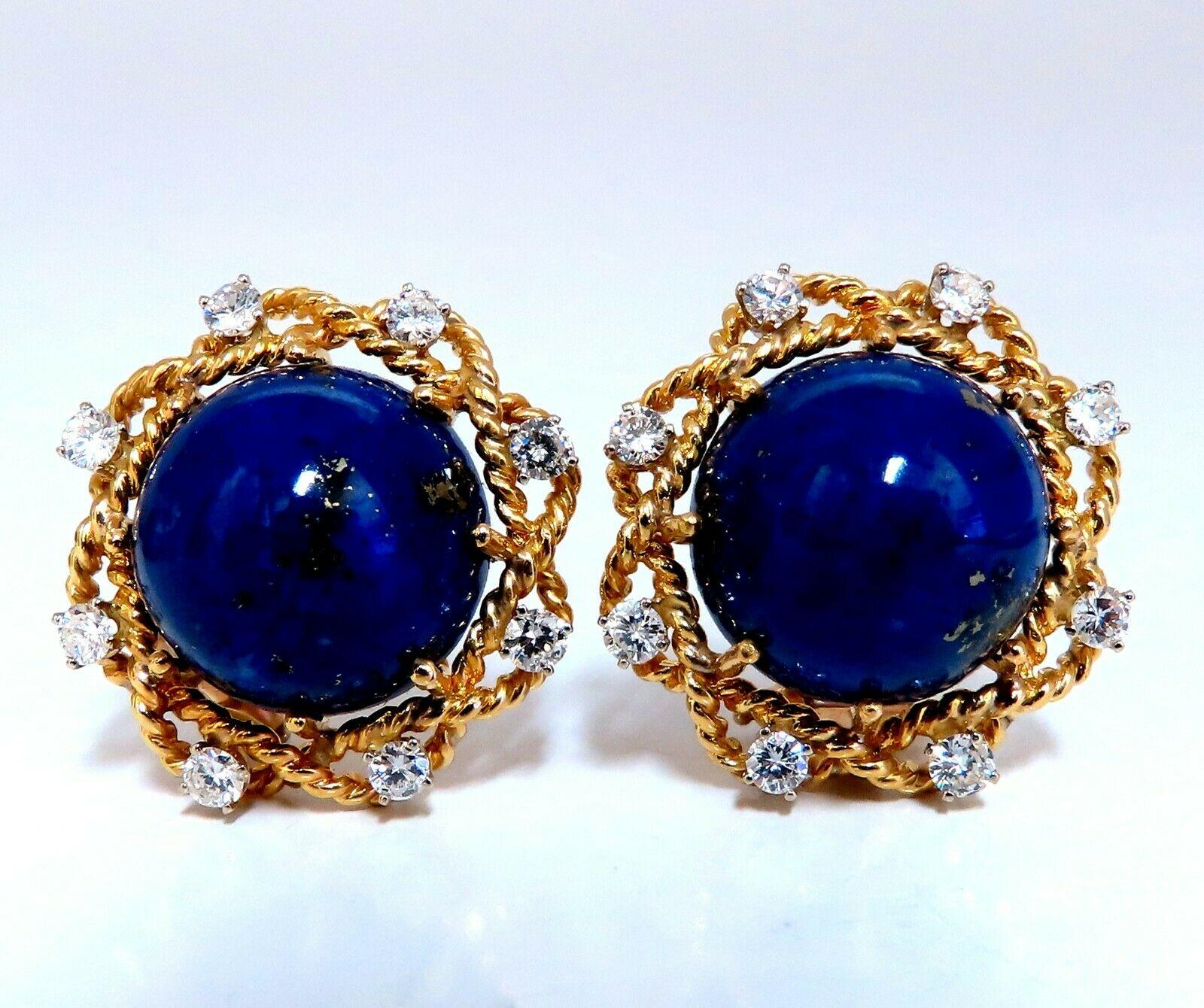 GIA Certified Natural Lapis Diamond Clip Earrings and Ring 18 Karat In New Condition For Sale In New York, NY