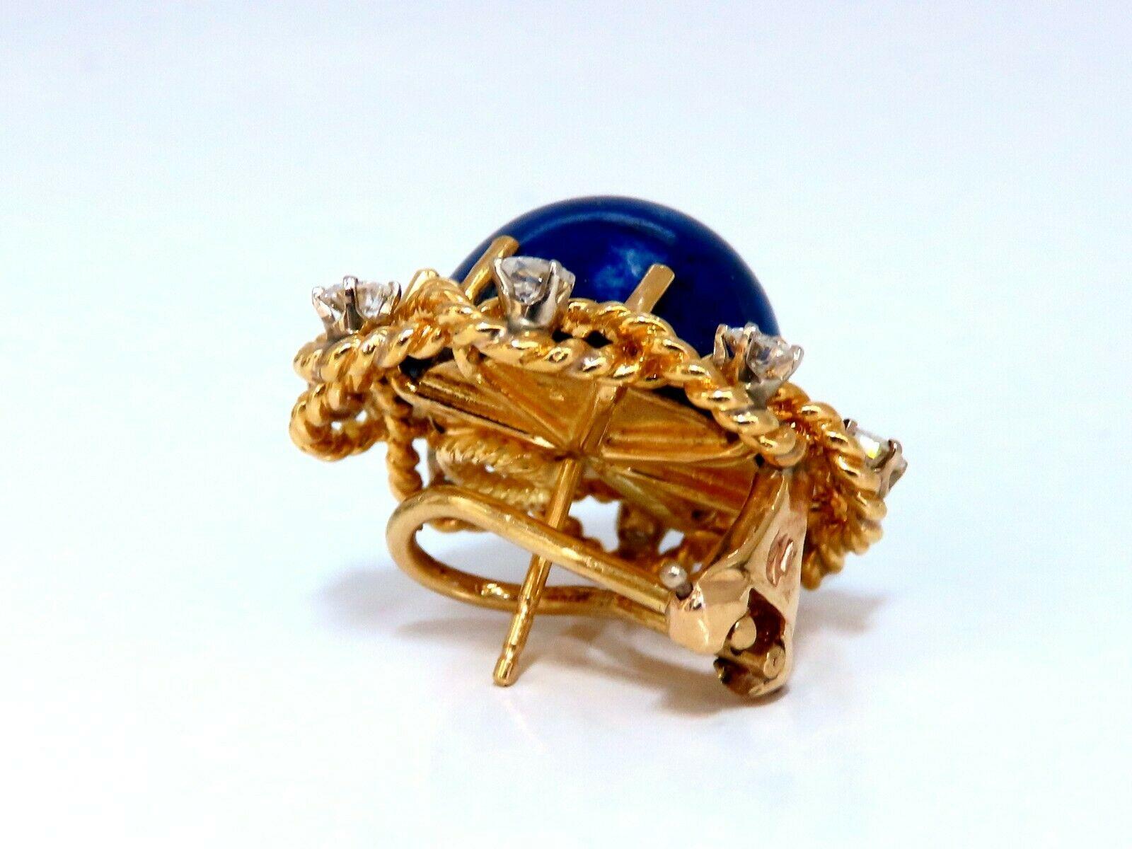 Women's or Men's GIA Certified Natural Lapis Diamond Clip Earrings and Ring 18 Karat For Sale