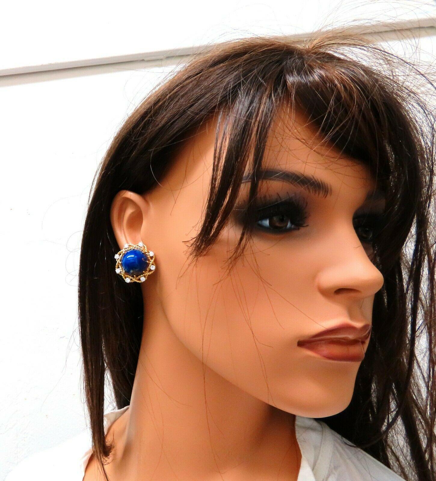 GIA Certified Natural Lapis Diamond Clip Earrings and Ring 18 Karat For Sale 1