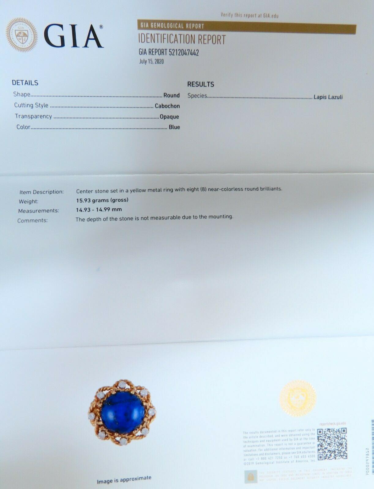 GIA Certified Natural Lapis Diamond Clip Earrings and Ring 18 Karat For Sale 3