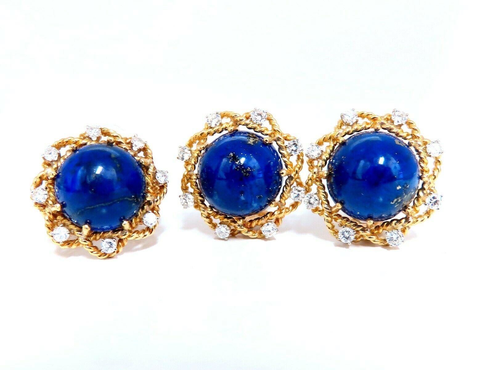 GIA Certified Natural Lapis Diamond Clip Earrings and Ring 18 Karat For Sale 4