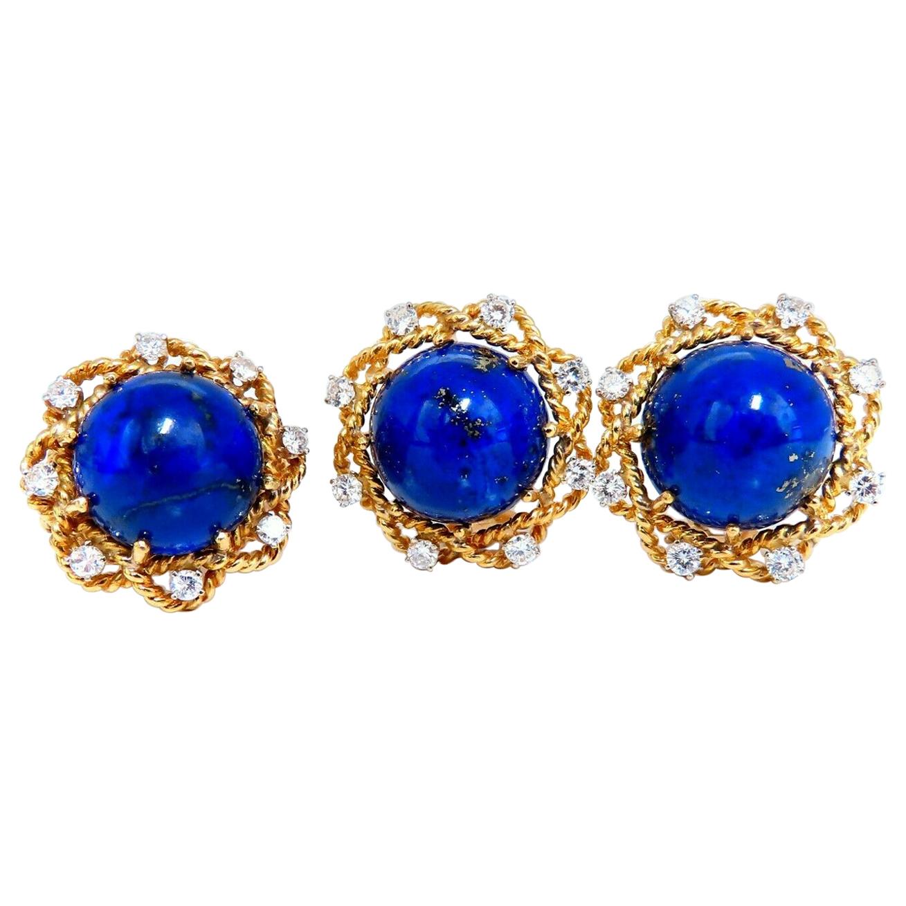 GIA Certified Natural Lapis Diamond Clip Earrings and Ring 18 Karat For Sale