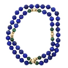 GIA Certified Natural Lapis Malachite Beed Gold Necklace