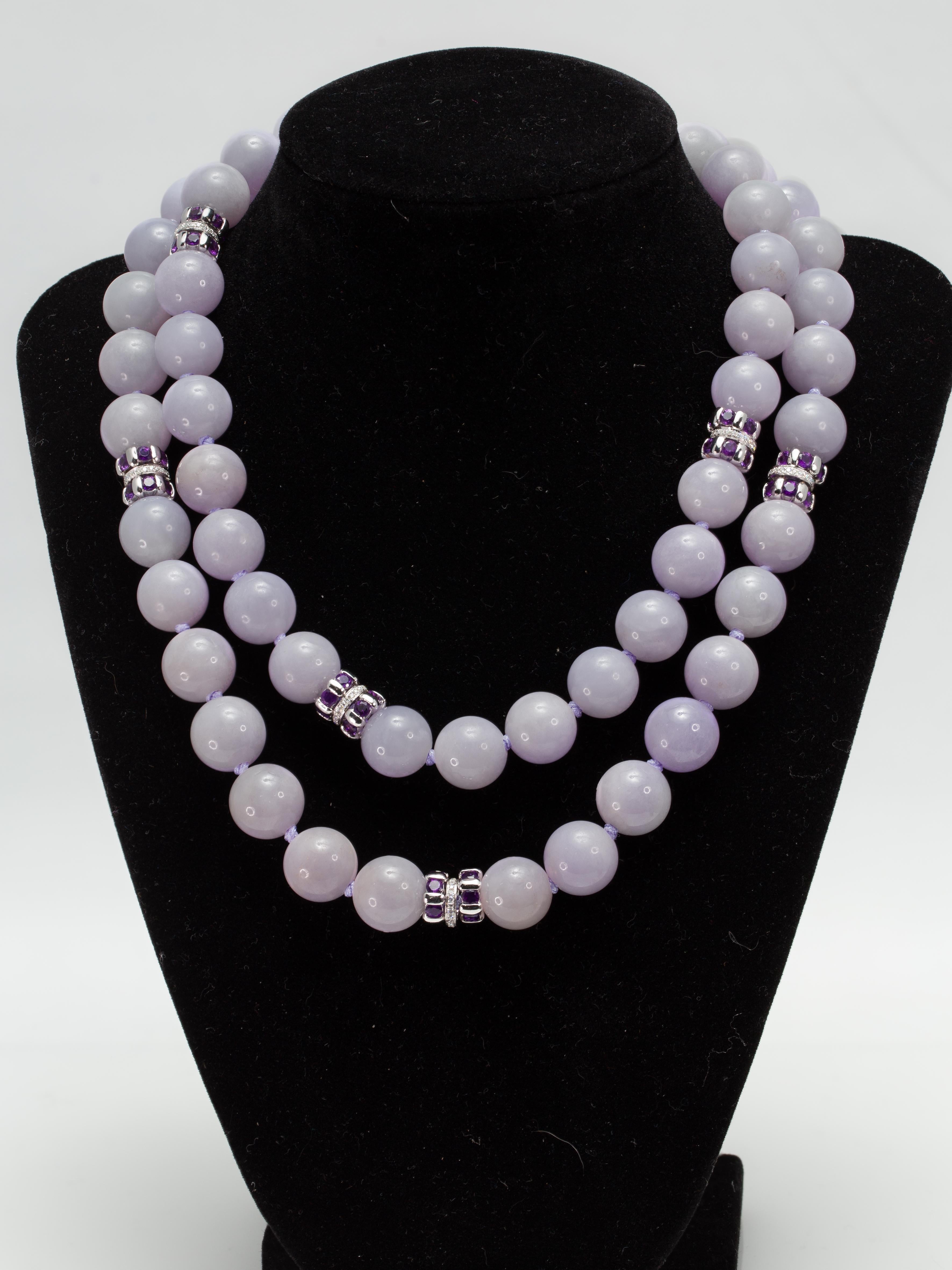 GIA Certified Natural Lavender Jadeite Jade, Amethyst and Diamond Necklace 4