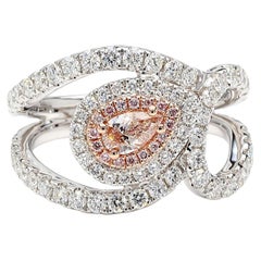 GIA Certified Natural Light Pinkish Brown Pear Diamond 1.25 Carat TW Gold Ring
